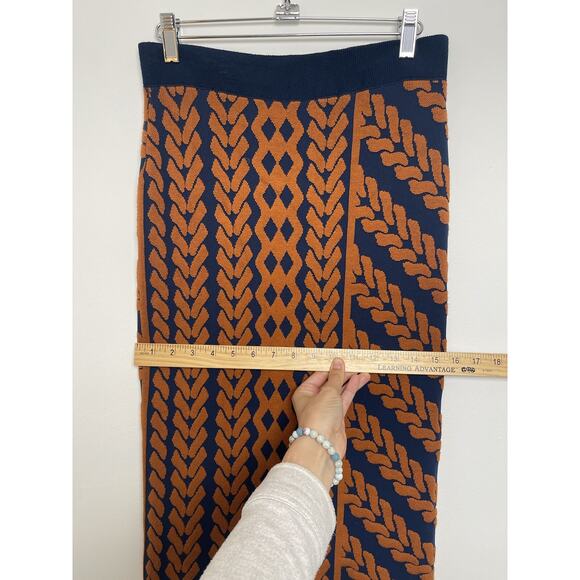 Anthropologie Maeve Navy Orange Knit Skirt Sz S Bodycon Knee Length Pencil Knit - Picture 4 of 8